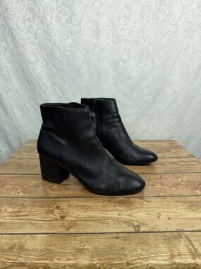 ALDO Women’s Black Leather Ankle Boots Block Heel Side Zip Dress Boots Size 10